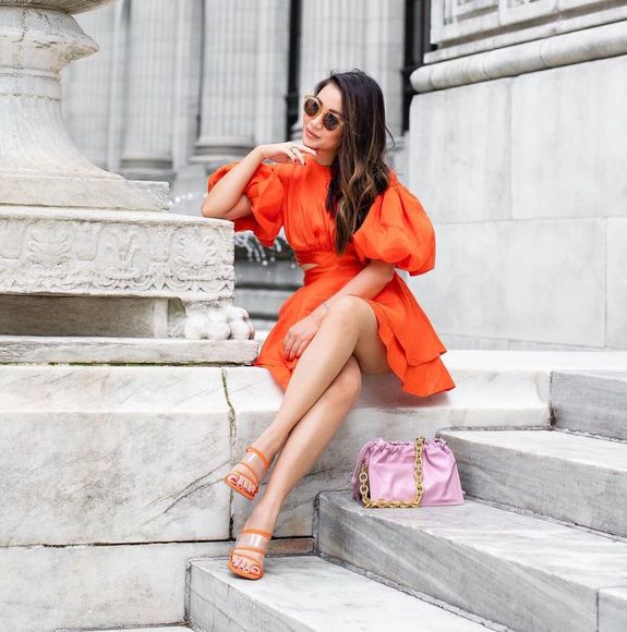 Orange Puff Sleeve Dresses